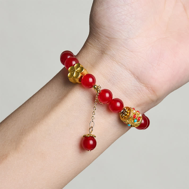 Bracelet de positivité en pierre d'agate blanche tibétaine avec fleurs en cristal - image 8