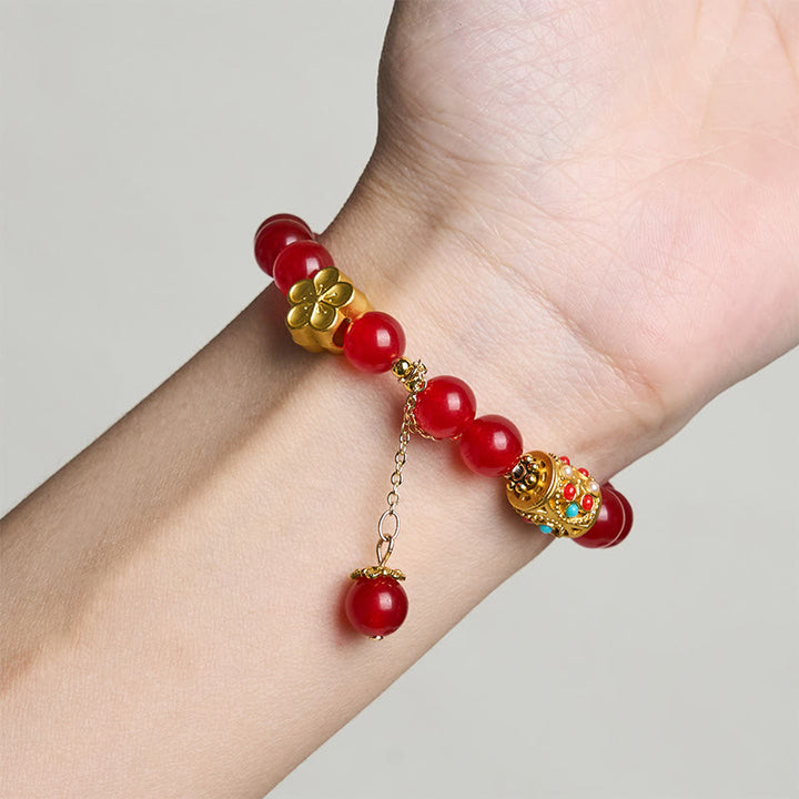 Bracelet de positivité en pierre d'agate blanche tibétaine avec fleurs en cristal - image 8