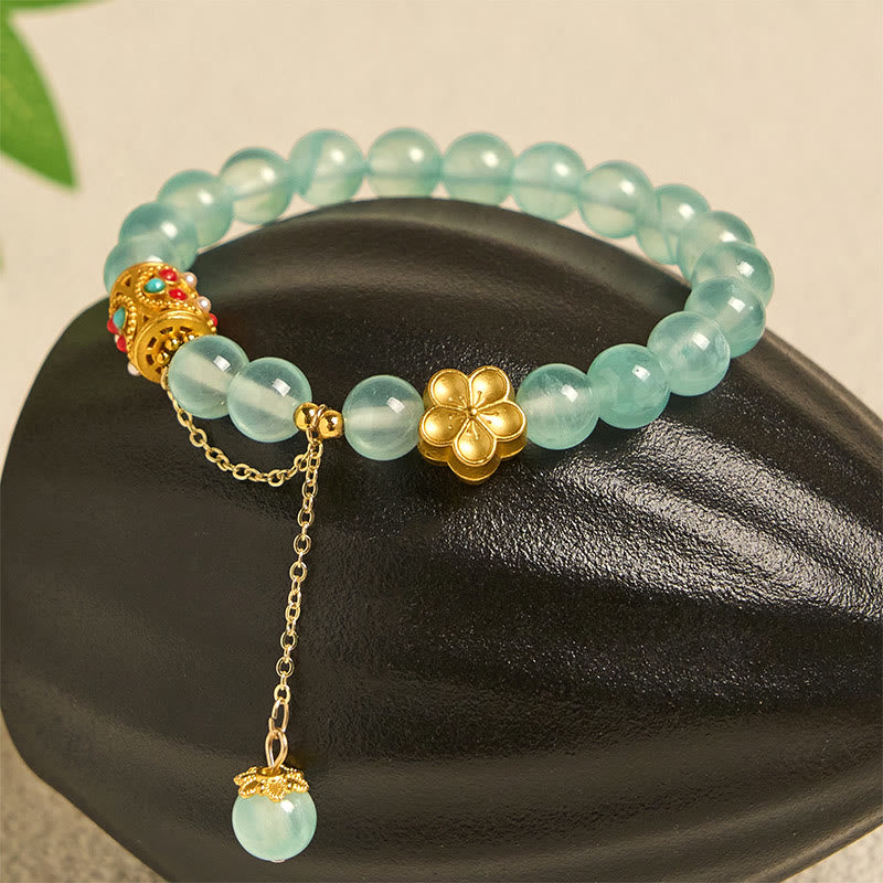 Bracelet de positivité en pierre d'agate blanche tibétaine avec fleurs en cristal - image 16
