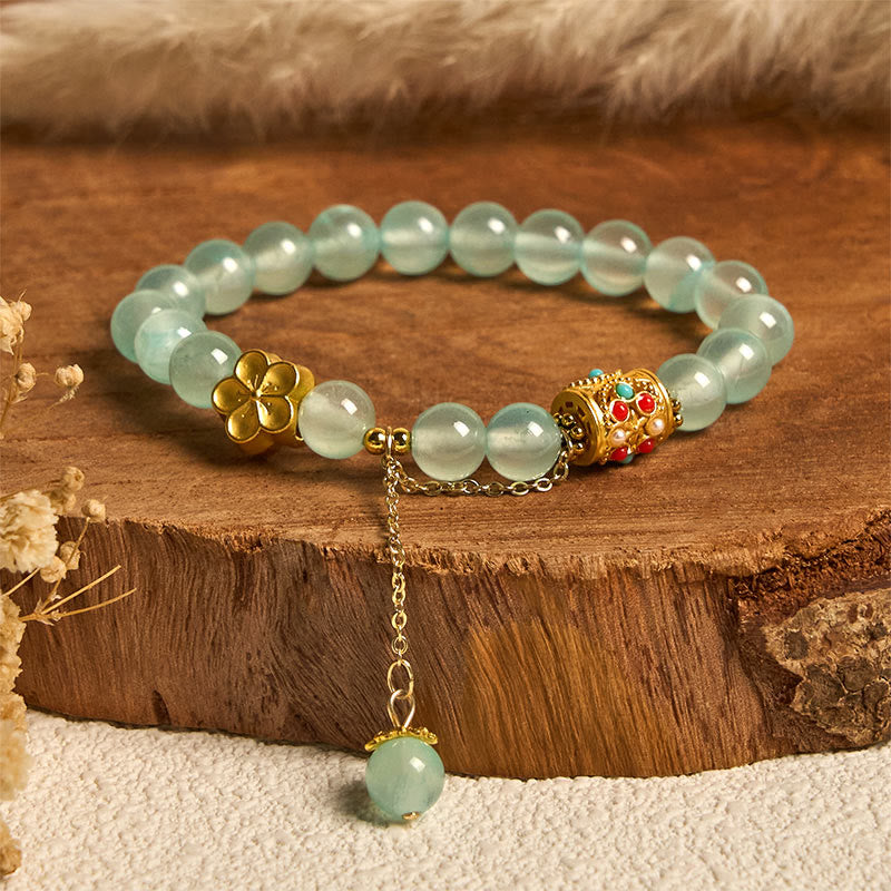 Bracelet de positivité en pierre d'agate blanche tibétaine avec fleurs en cristal - Cristal bleu (tour de poignet : 14-16 cm) - image 15