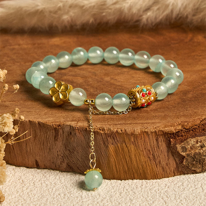 Bracelet de positivité en pierre d'agate blanche tibétaine avec fleurs en cristal - Cristal bleu (tour de poignet : 14-16 cm) - image 15