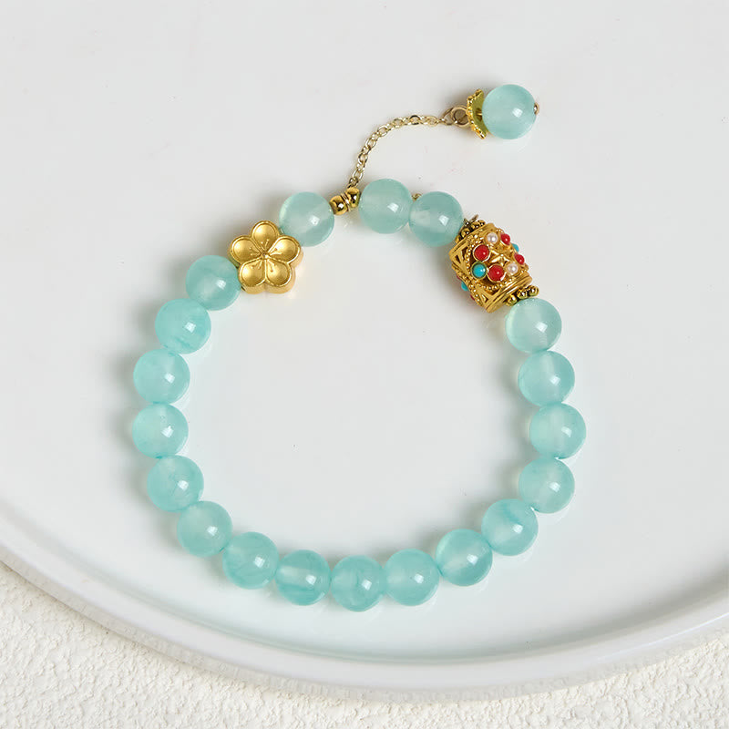 Bracelet de positivité en pierre d'agate blanche tibétaine avec fleurs en cristal - image 17