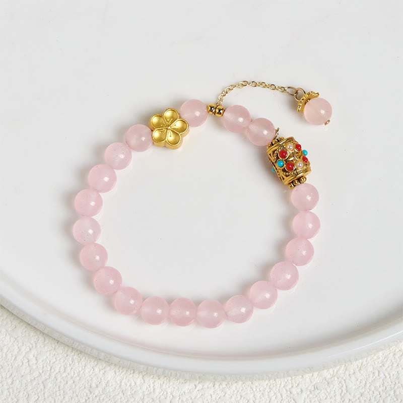 Bracelet de positivité en pierre d'agate blanche tibétaine avec fleurs en cristal - image 12