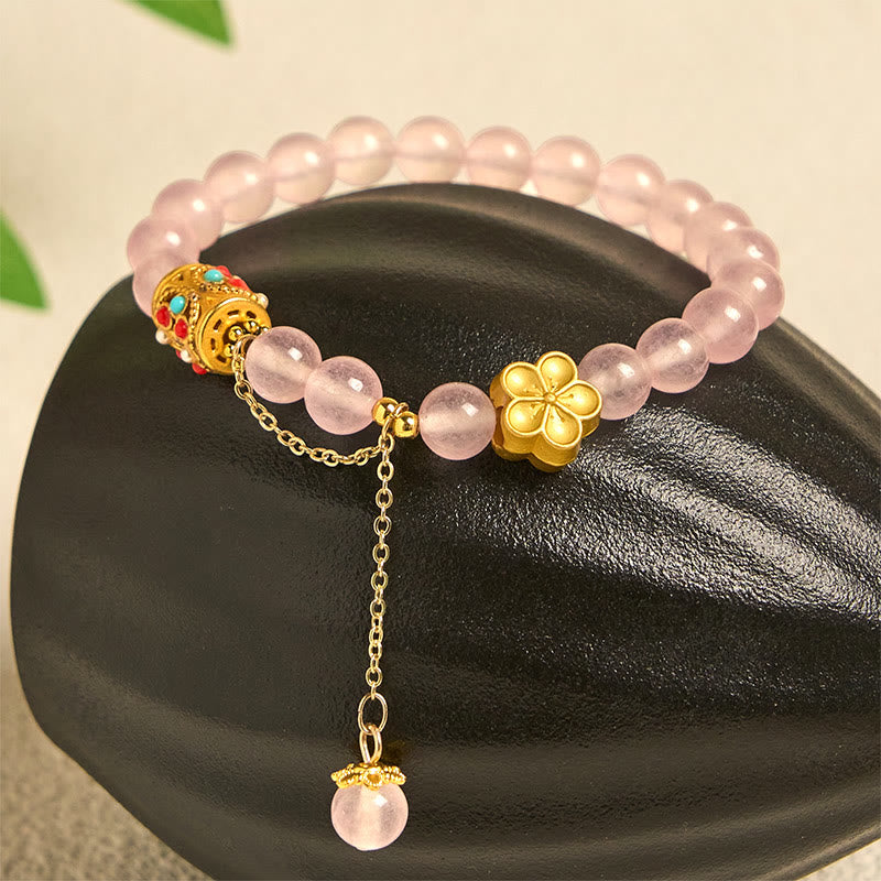 Bracelet de positivité en pierre d'agate blanche tibétaine avec fleurs en cristal - image 11