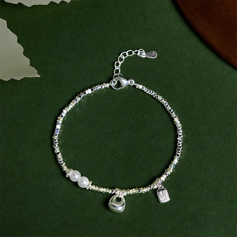 Bracelet de bénédiction en perles avec personnage Fu en argent plaqué cuivre et Buddha Stones - Bourse en cuivre (tour de poignet : 15-17 cm) - image 0