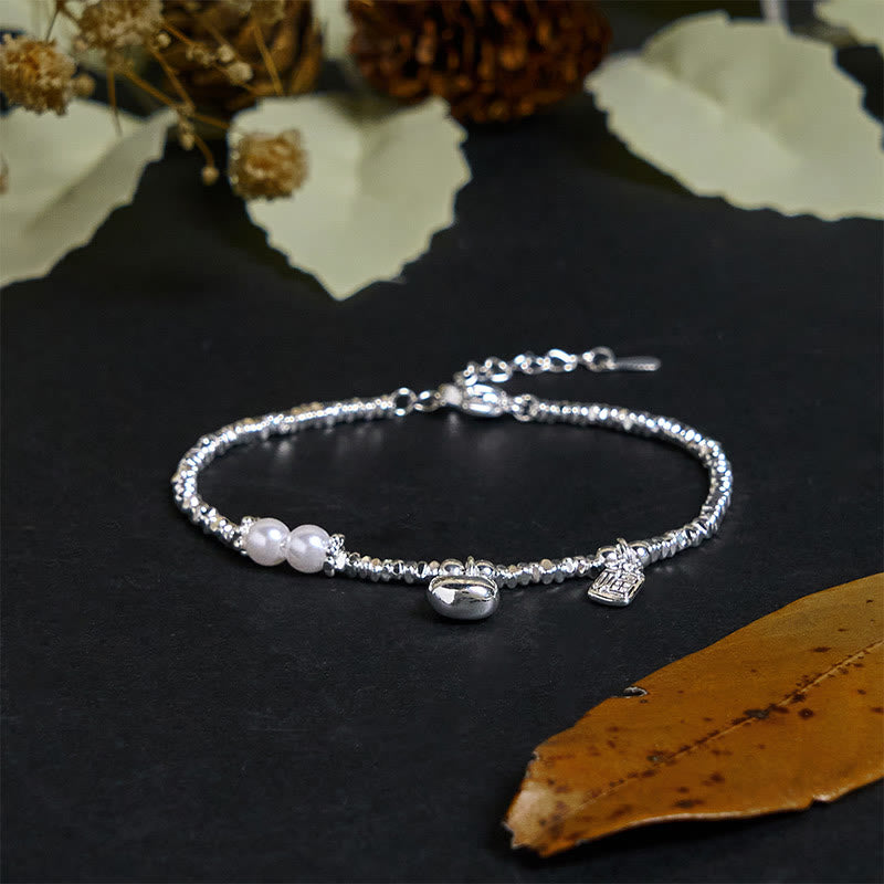 Bracelet de bénédiction en perles avec personnage Fu en argent plaqué cuivre et Buddha Stones - image 1