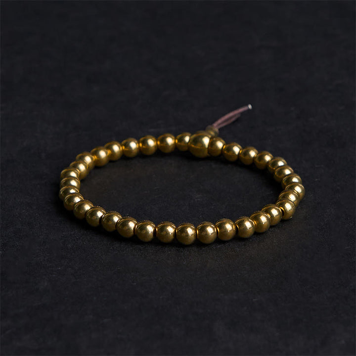 Bracelet de richesse en perles de cuivre pur et laiton tibétain rétro avec Buddha Stones - Cuivre Laiton (circonférence du poignet : 18 cm) - image 0