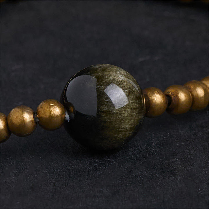 Bracelet de protection et de richesse en obsidienne plaqué cuivre et laiton doré avec Buddha Stones - image 5