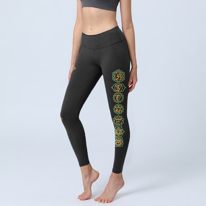 Buddha Stones Leggings de sport pour femmes, motif Hamsa Fleur de Vie, solides platoniciens et chakras, pantalon de yoga - Noir - US18，UK/AU22，EU50 (4XL) - image 0