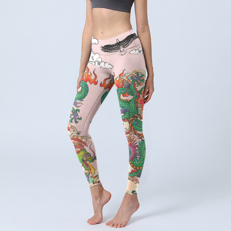 Buddha Stones Leggings de sport pour femmes avec motif Dragon Rose Eagle Waves et nuages ​​porte-bonheur - LavandeBlush - US18，UK/AU22，EU50 (4XL) - image 0