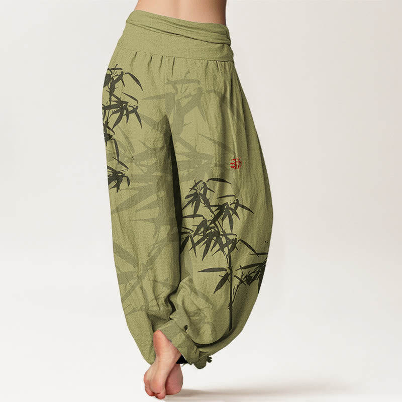 Pantalon sarouel en pur coton imprimé Buddha Stones pour femme, taille élastique - image 2
