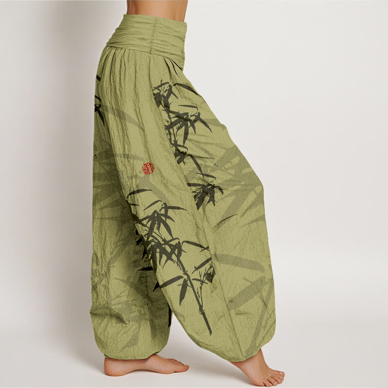 Pantalon sarouel en pur coton imprimé Buddha Stones pour femme, taille élastique - image 1
