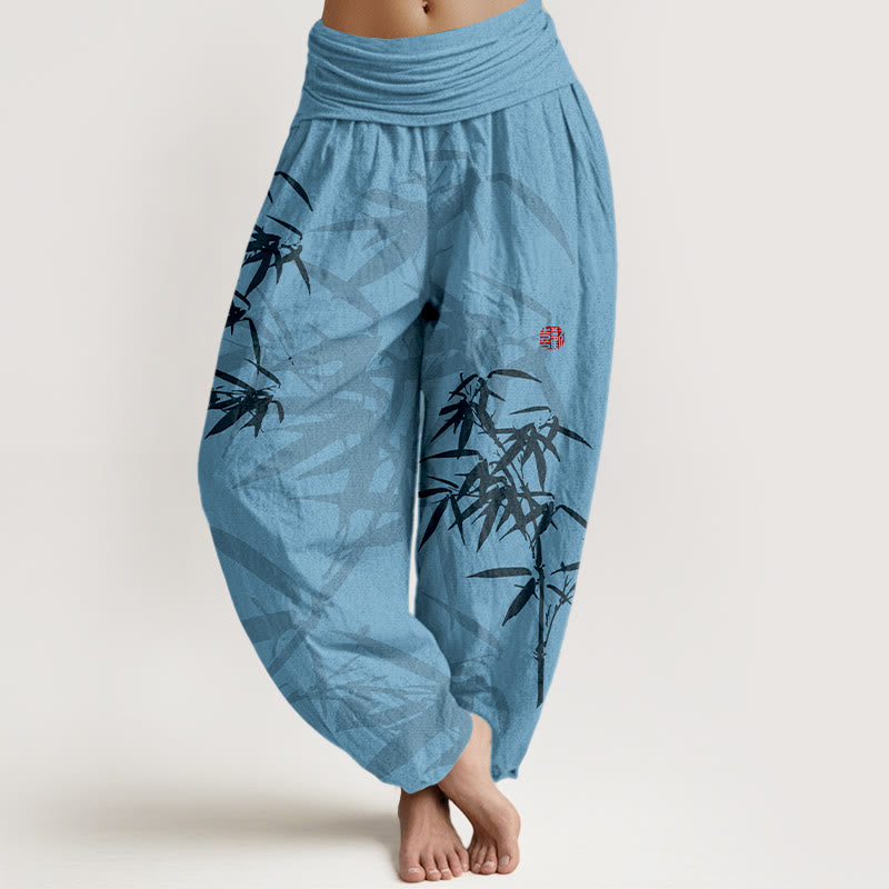 Pantalon sarouel en pur coton imprimé Buddha Stones pour femme, taille élastique - Bleu ciel - US16，UK/AU20，EU48 (3XL) - image 5