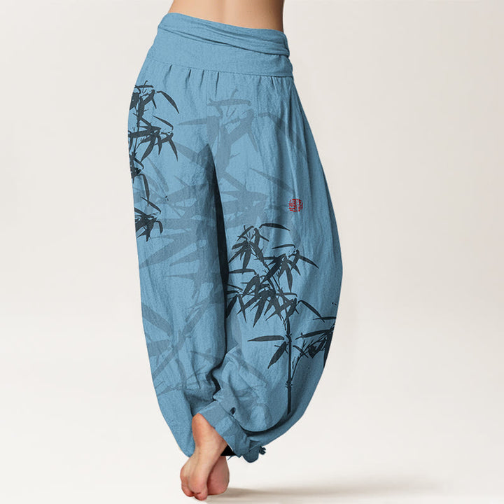 Pantalon sarouel en pur coton imprimé Buddha Stones pour femme, taille élastique - image 7