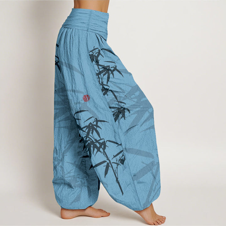 Pantalon sarouel en pur coton imprimé Buddha Stones pour femme, taille élastique - image 6