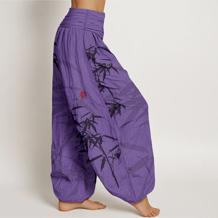 Pantalon sarouel en pur coton imprimé Buddha Stones pour femme, taille élastique - image 9