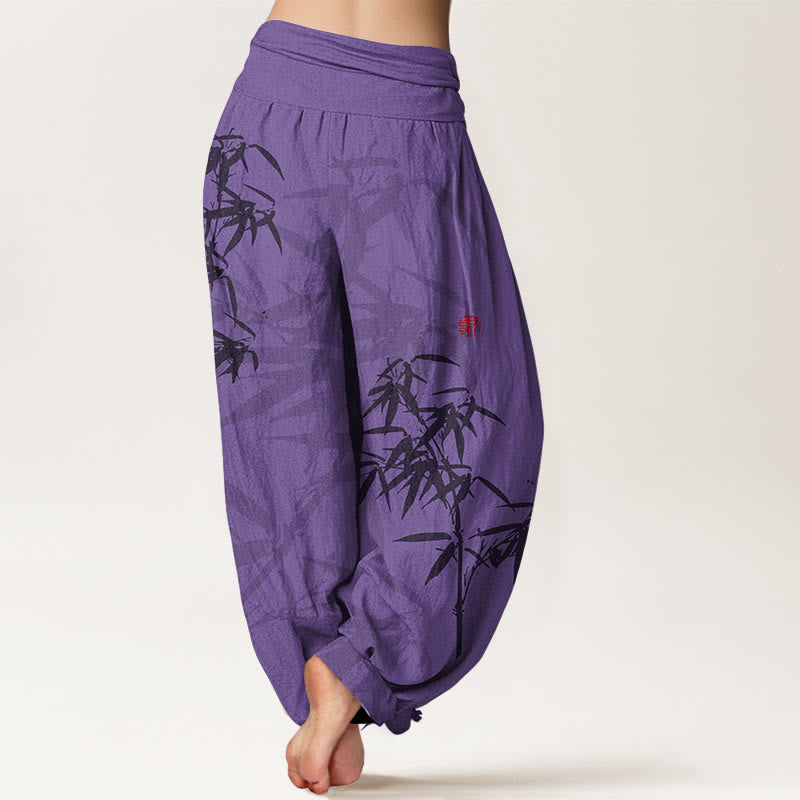 Pantalon sarouel en pur coton imprimé Buddha Stones pour femme, taille élastique - image 10