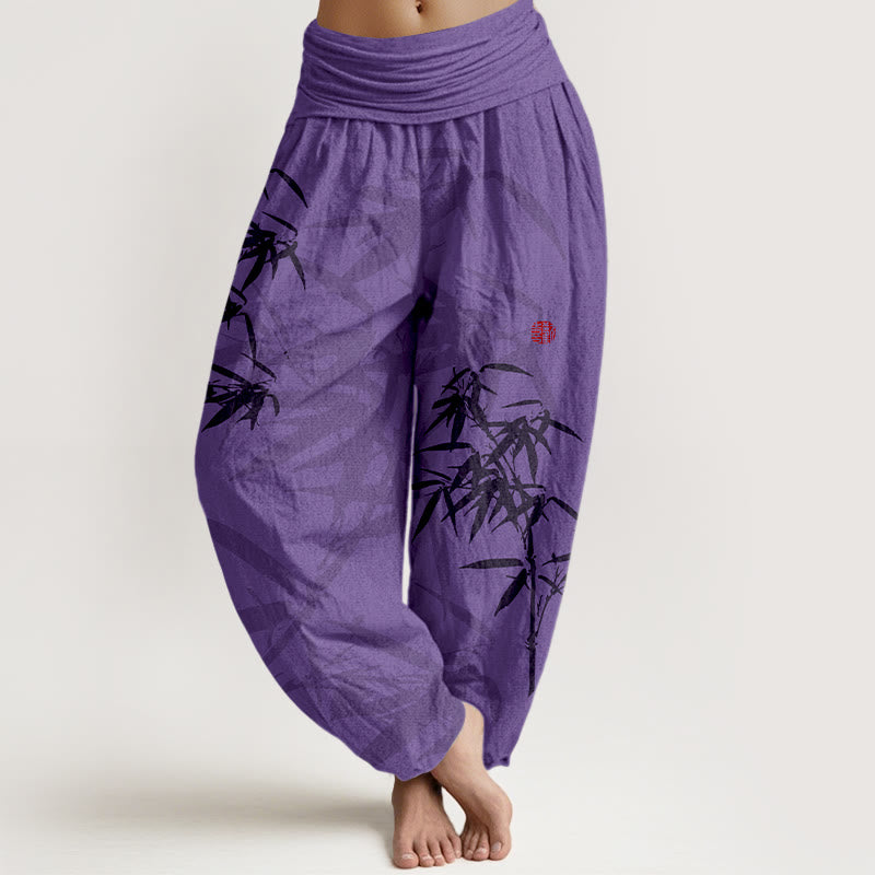 Pantalon sarouel en pur coton imprimé Buddha Stones pour femme, taille élastique - Orchidée noire - US16，UK/AU20，EU48 (3XL) - image 8