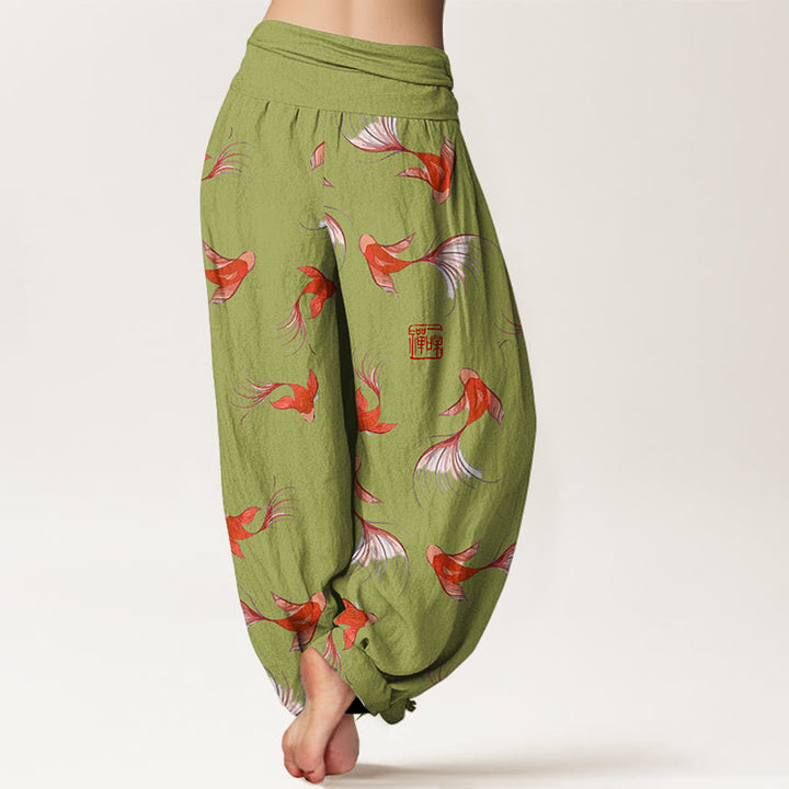Pantalon sarouel à taille élastique pour femme, en pur coton, imprimé Buddha Stones , motif poisson koï - image 7