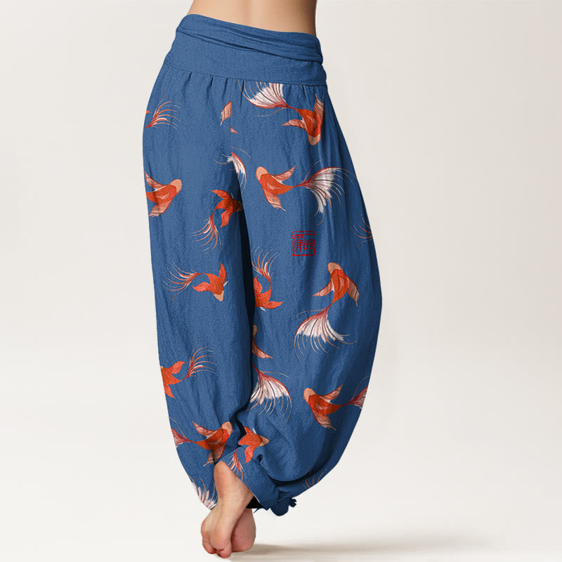 Pantalon sarouel à taille élastique pour femme, en pur coton, imprimé Buddha Stones , motif poisson koï - image 10