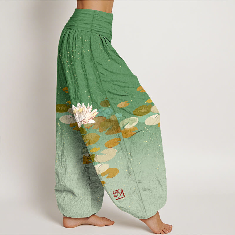 Pantalon sarouel en pur coton pour femme, taille élastique, imprimé Buddha Stones - image 1