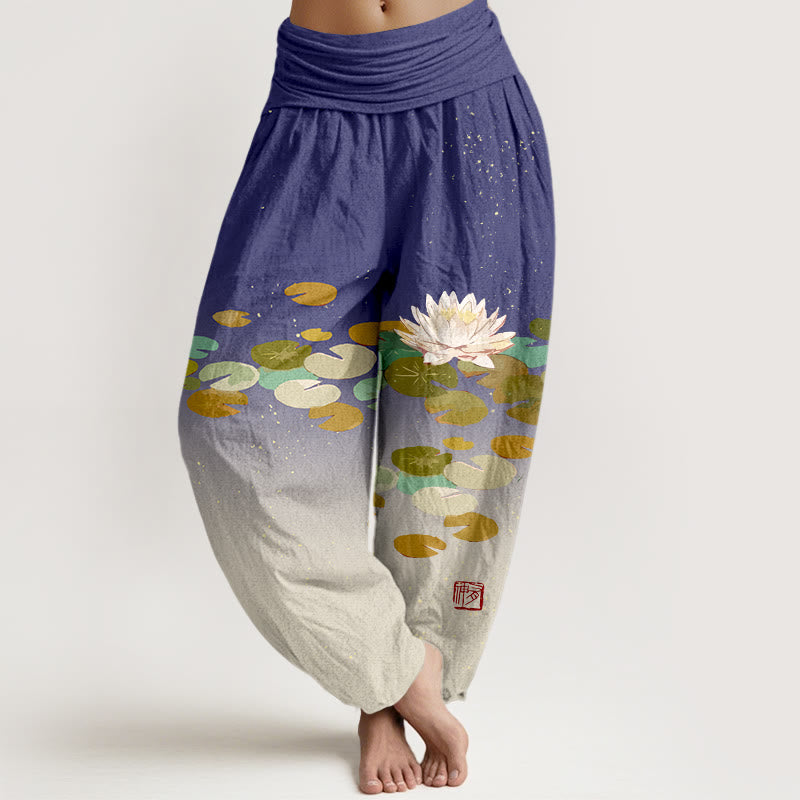 Pantalon sarouel en pur coton pour femme, taille élastique, imprimé Buddha Stones - Violette sombre - US16，UK/AU20，EU48 (3XL) - image 5