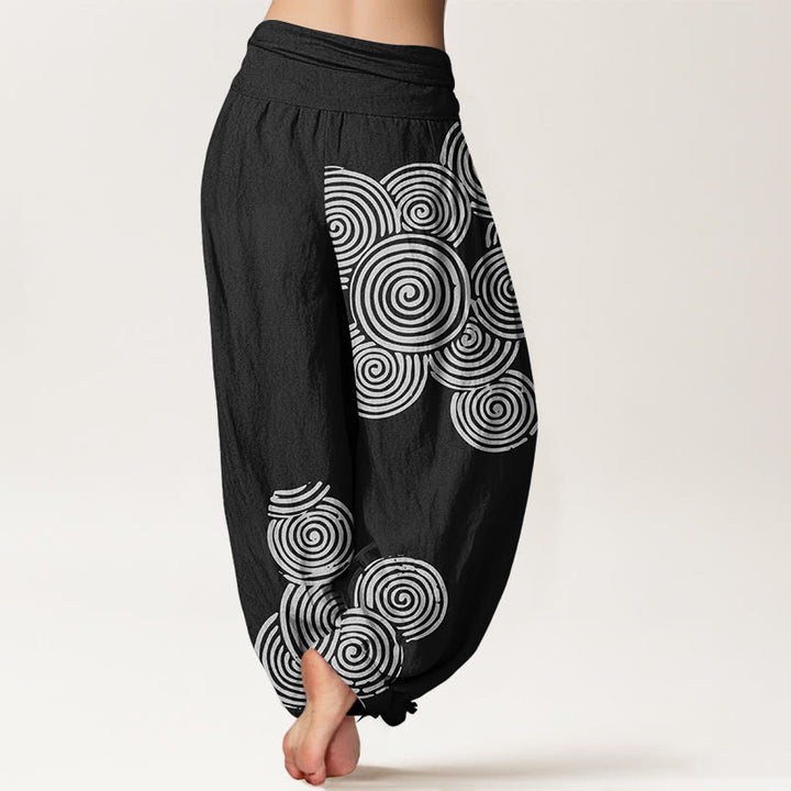 Pantalon sarouel en pur coton à taille élastique pour femme, imprimé Buddha Stones, motif spirale blanc - image 7