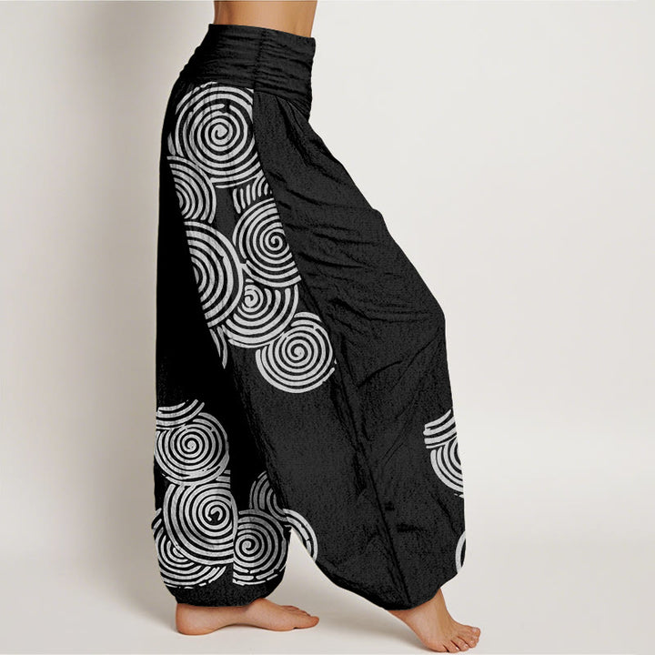 Pantalon sarouel en pur coton à taille élastique pour femme, imprimé Buddha Stones, motif spirale blanc - image 6