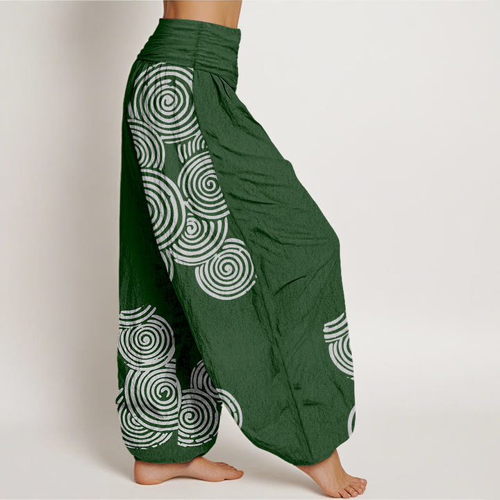 Pantalon sarouel en pur coton à taille élastique pour femme, imprimé Buddha Stones, motif spirale blanc - image 9