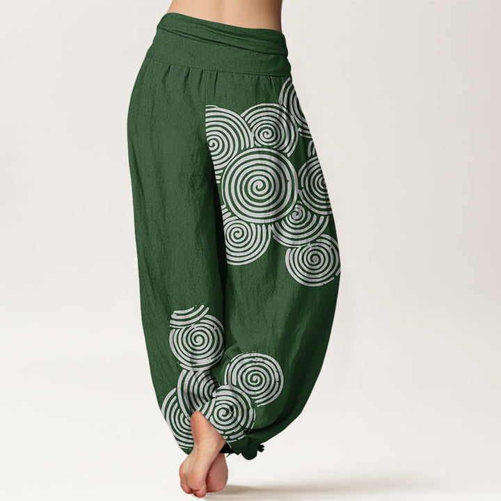 Pantalon sarouel en pur coton à taille élastique pour femme, imprimé Buddha Stones, motif spirale blanc - image 10