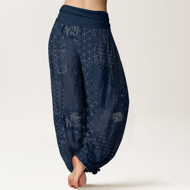 Pantalon sarouel en pur coton imprimé à motif géométrique de Buddha Stones pour femme, taille élastique - image 2