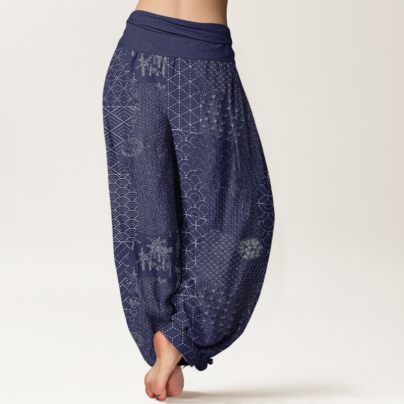 Pantalon sarouel en pur coton imprimé à motif géométrique de Buddha Stones pour femme, taille élastique - image 7