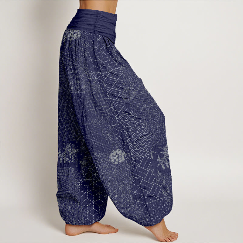 Pantalon sarouel en pur coton imprimé à motif géométrique de Buddha Stones pour femme, taille élastique - image 6