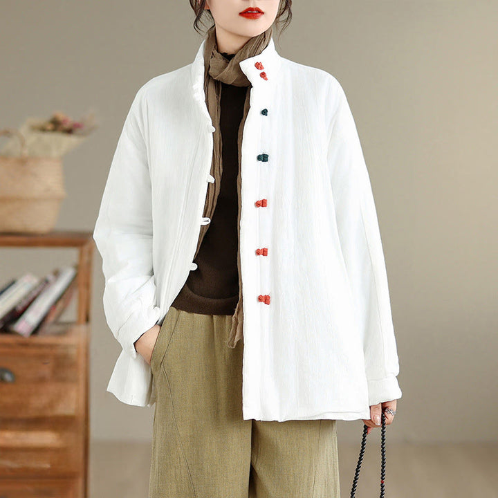 Veste d'hiver en coton épais à manches longues et poches pour femme, style chinois, avec boutons en forme de Buddha Stones - image 14