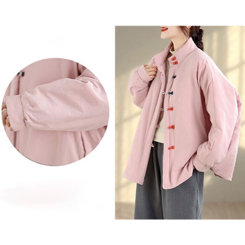 Veste d'hiver en coton épais à manches longues et poches pour femme, style chinois, avec boutons en forme de Buddha Stones - image 10