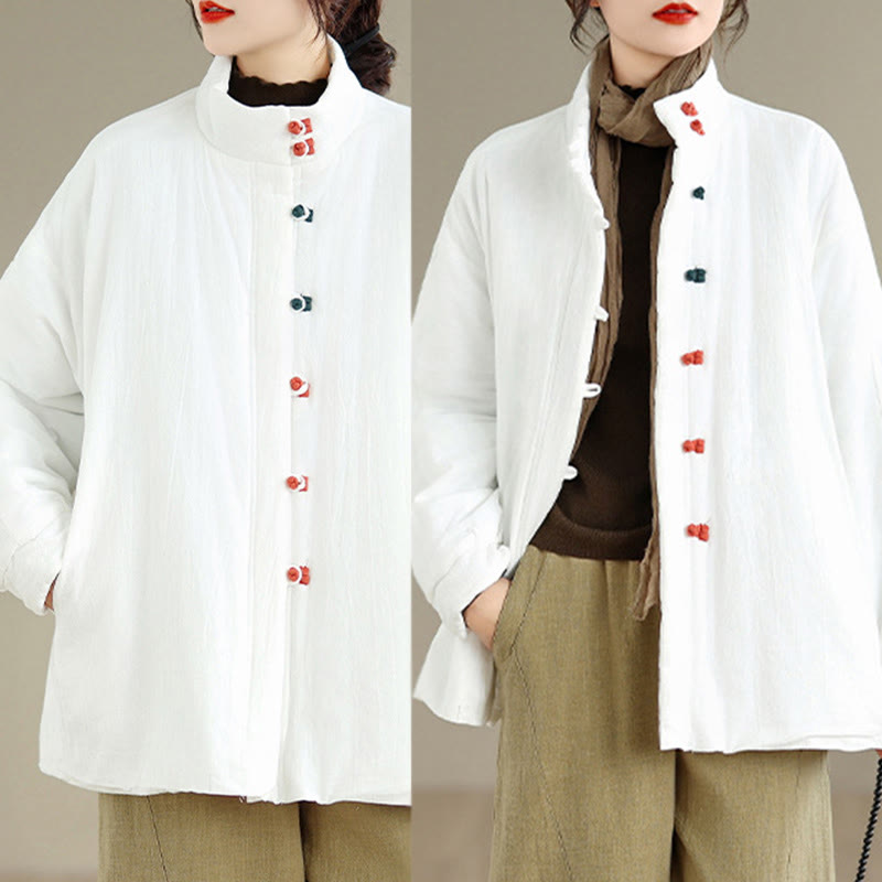 Veste d'hiver en coton épais à manches longues et poches pour femme, style chinois, avec boutons en forme de Buddha Stones - image 17