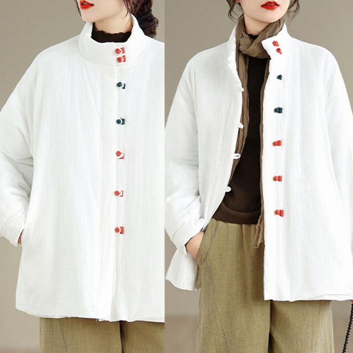 Veste d'hiver en coton épais à manches longues et poches pour femme, style chinois, avec boutons en forme de Buddha Stones - image 17