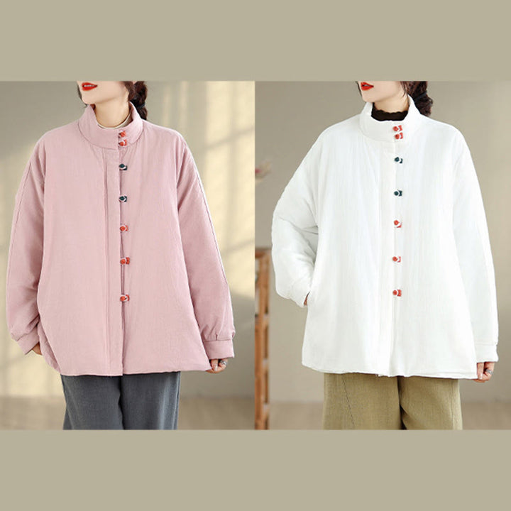 Veste d'hiver en coton épais à manches longues et poches pour femme, style chinois, avec boutons en forme de Buddha Stones - image 20