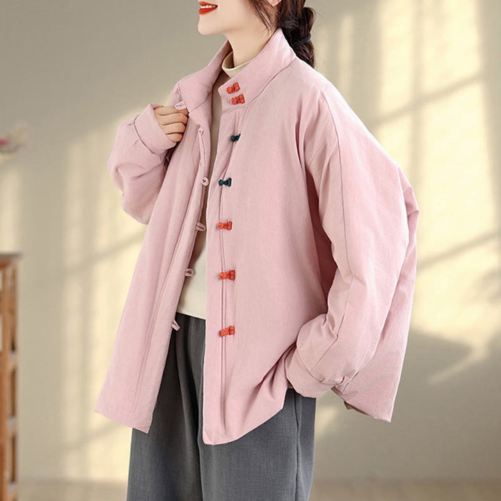 Veste d'hiver en coton épais à manches longues et poches pour femme, style chinois, avec boutons en forme de Buddha Stones - image 2
