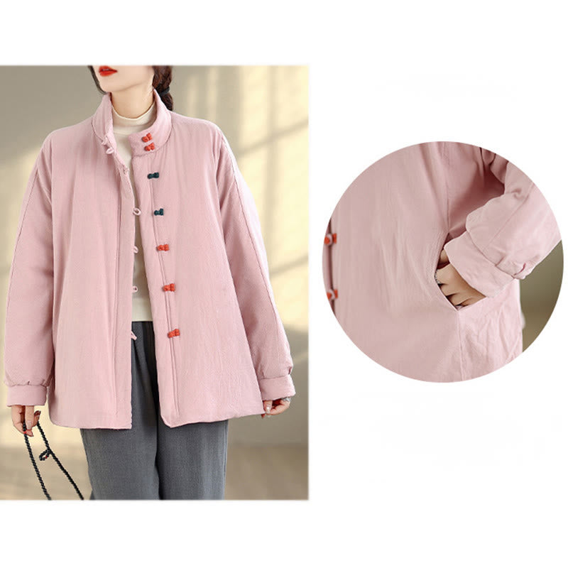 Veste d'hiver en coton épais à manches longues et poches pour femme, style chinois, avec boutons en forme de Buddha Stones - image 11