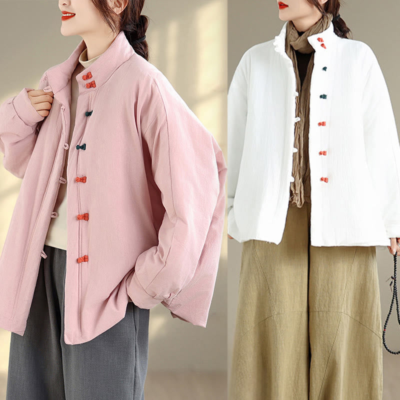 Veste d'hiver en coton épais à manches longues et poches pour femme, style chinois, avec boutons en forme de Buddha Stones - image 19