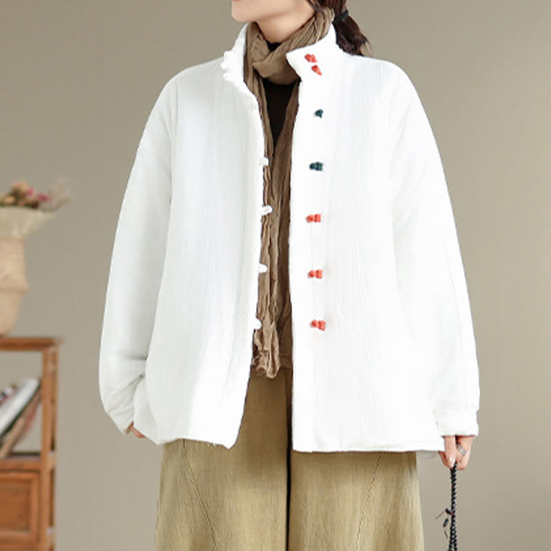 Veste d'hiver en coton épais à manches longues et poches pour femme, style chinois, avec boutons en forme de Buddha Stones - image 13