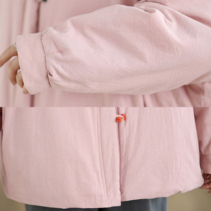Veste d'hiver en coton épais à manches longues et poches pour femme, style chinois, avec boutons en forme de Buddha Stones - image 7