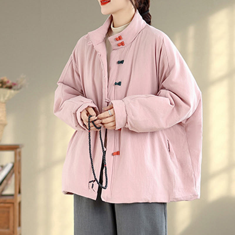 Veste d'hiver en coton épais à manches longues et poches pour femme, style chinois, avec boutons en forme de Buddha Stones - image 3