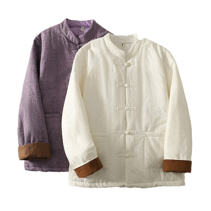 Veste à manches longues pour femme Buddha Stones, couleur unie, fermeture à boutons brandebourg et poches - image 16
