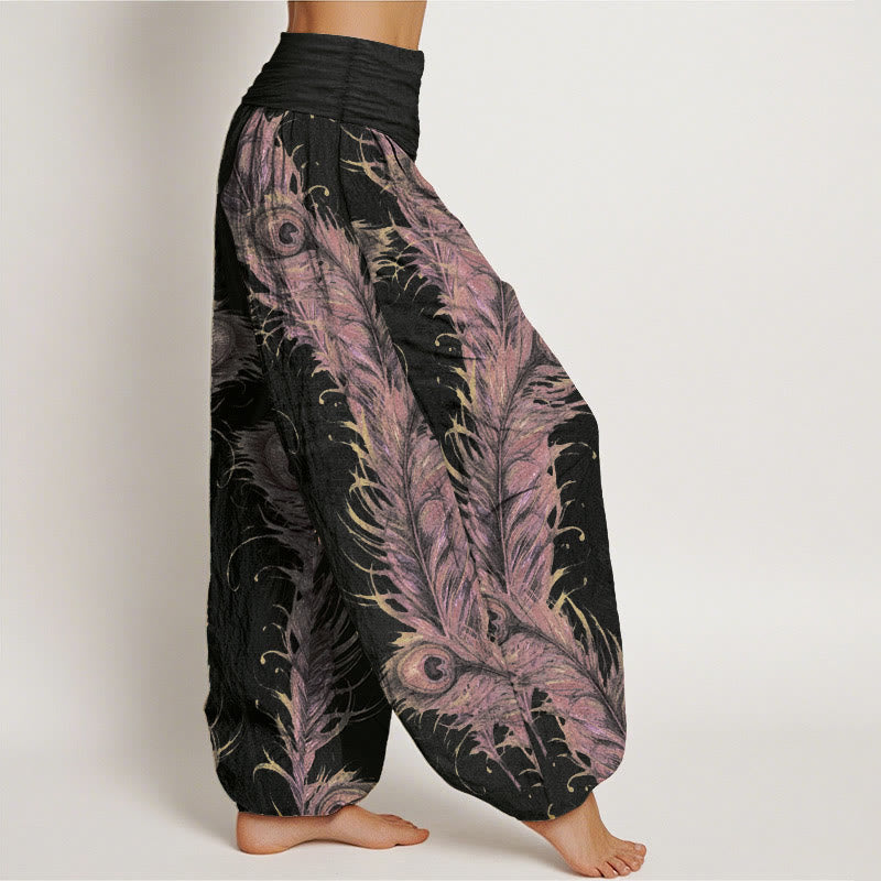 Pantalon sarouel taille élastique pour femme en pur coton avec motif phénix brillant et Buddha Stones - image 2