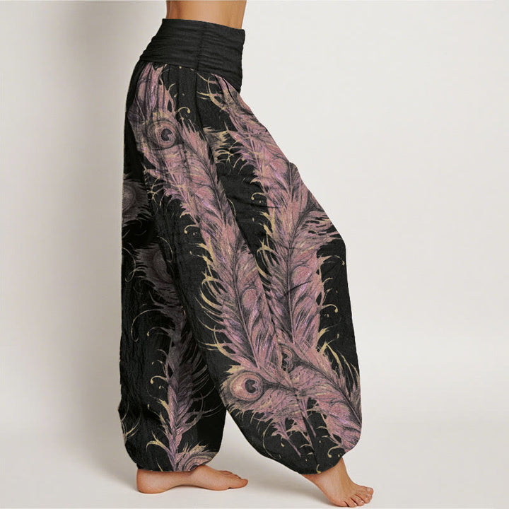 Pantalon sarouel taille élastique pour femme en pur coton avec motif phénix brillant et Buddha Stones - image 2