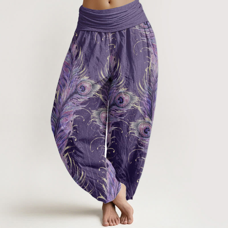 Pantalon sarouel taille élastique pour femme en pur coton avec motif phénix brillant et Buddha Stones - Indigo - US22，UK/AU26，EU54 (6XL) - image 8