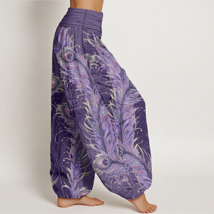 Pantalon sarouel taille élastique pour femme en pur coton avec motif phénix brillant et Buddha Stones - image 10