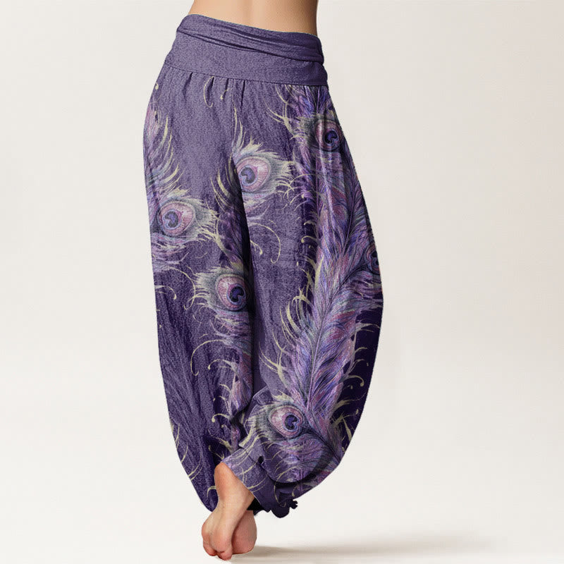 Pantalon sarouel taille élastique pour femme en pur coton avec motif phénix brillant et Buddha Stones - image 9